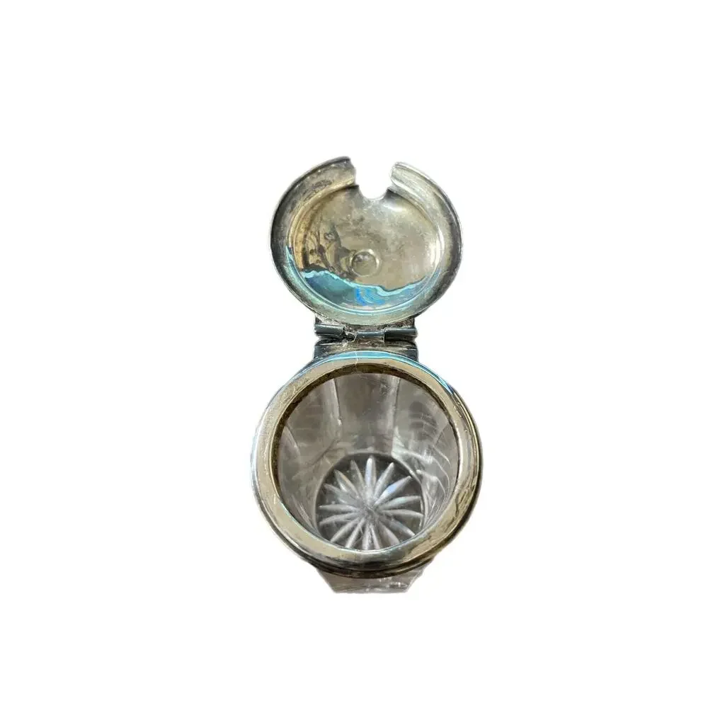 Antique English Silver Plated Crystal Mustard Pot
